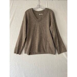 Gap Womens Lg Taupe Brown Airy V-Neck Soft Knit Relaxed Pullover Sweater Prepy